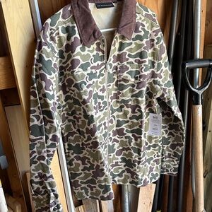 No Boundaries Camouflage Shirt Jacket with Brown Collar
